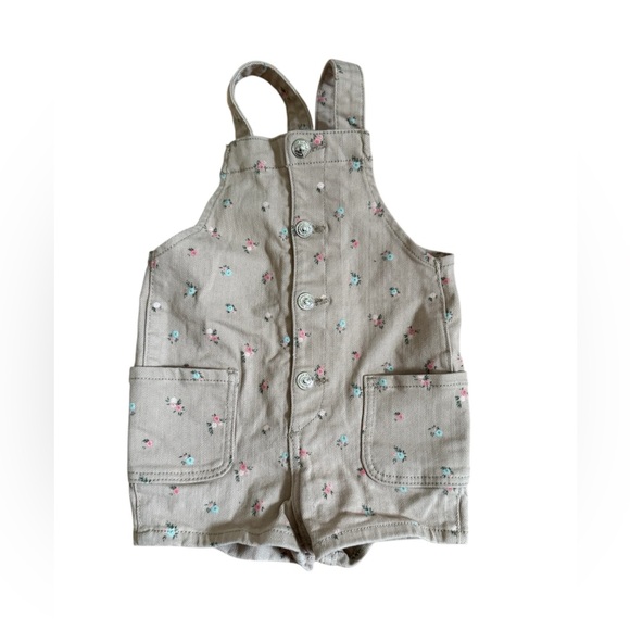 H&M Other - H&M Denim Beige Floral Denim Jean Shortall Shorty Baby Girl 6M